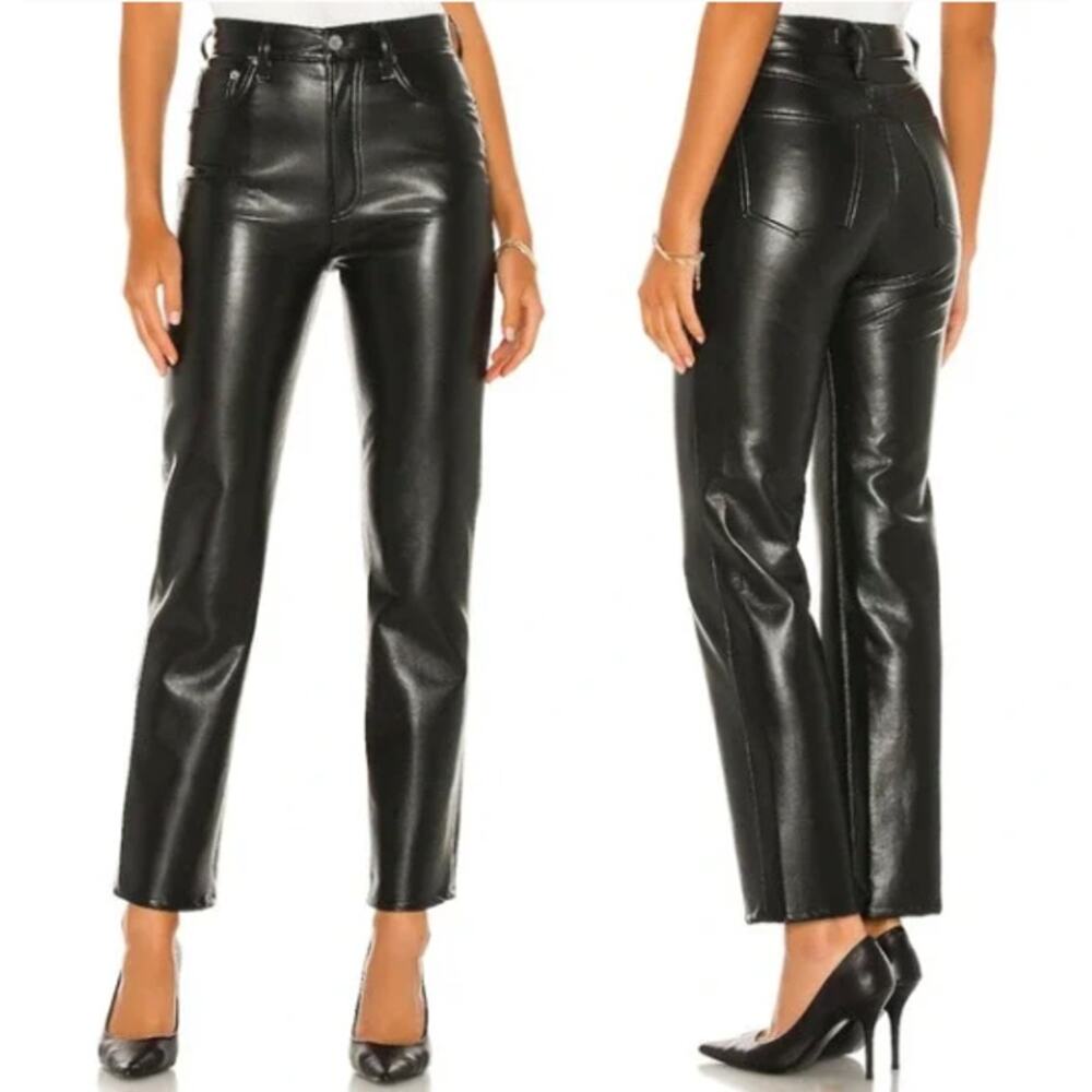 AGOLDE NEW 90s Pinch‎ Waist Recycled Leather Size 31 Black Detox A164-1286